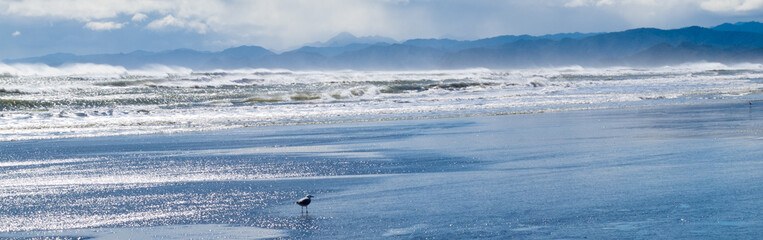 Stormy ocean surf angrily pounding beach