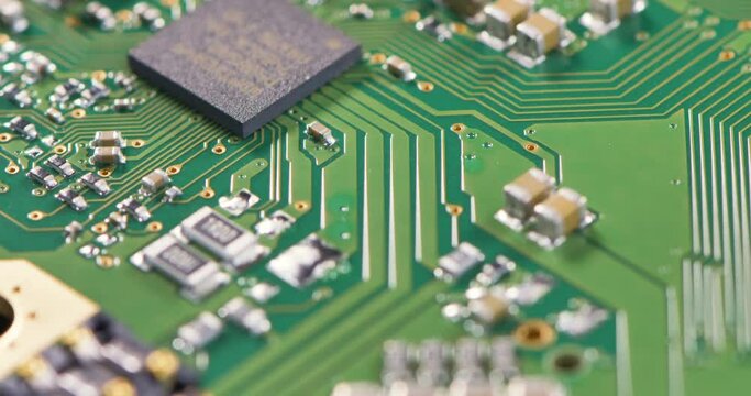 Macro shot of microprocessor on a circuit board.