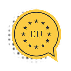 Black Flag of European Union icon isolated on white background. EU circle symbol. Waving EU flag. Yellow speech bubble symbol. Vector.
