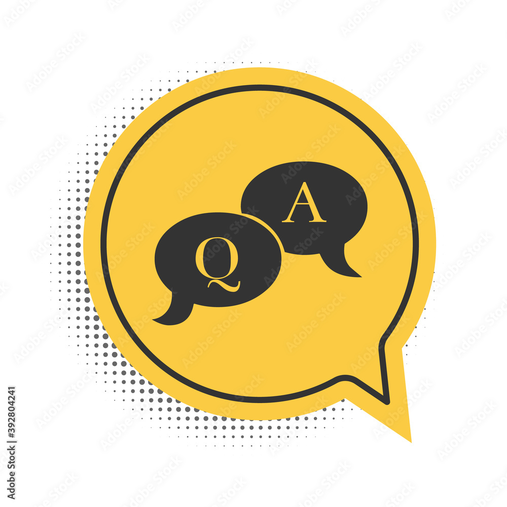 Poster black question and answer mark in speech bubble icon isolated on white background. q and a symbol. f