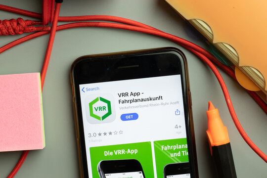 New York, United States - 7 November 2020: VRR App Fahrplanauskunft app store logo on phone screen, Illustrative Editorial