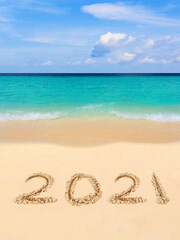 Fototapeta na wymiar Numbers 2021 on beach