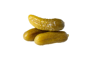 Delicious crunchy pickled cucumbers isolated. Gherkins on a white background.