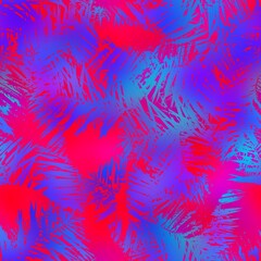 Seamless dynamic red and blue leaf pattern. High quality illustration. Hyper bright vivid and vibrant natural foliage design. Intense colors and energetic ultra-violet feel.