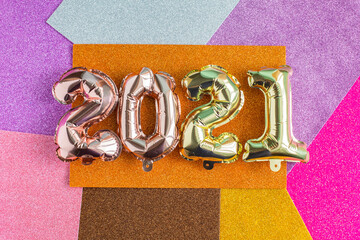 New year and christmas 2021 celebration concept. Foil balloons