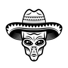 Alien head in sombrero hat vector illustration