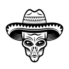 Alien head in sombrero hat vector illustration