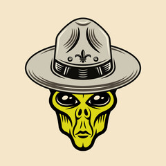 Alien head in boy scout hat colorful vector object