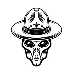 Alien head in boy scout hat vector illustration