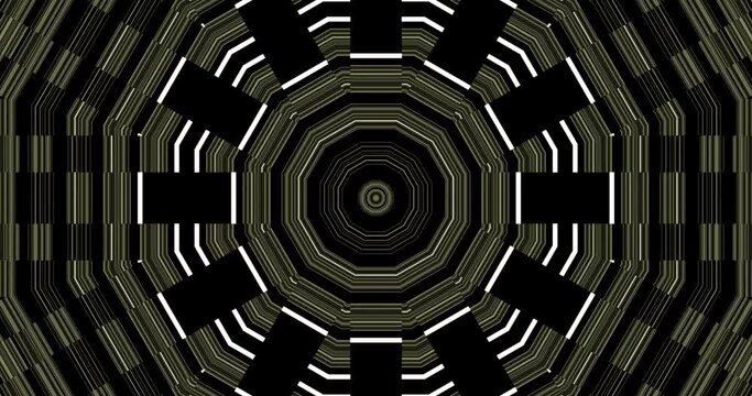 Patterns of black and white monochrome rotating kaleidoscopes. Abstract motion graphics. Fractal animation. Beautiful ornament. Endless cycle