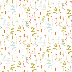 Floral background. Vector seamless pattern with hand - drawn poppies, lavender flowers  and leaves.