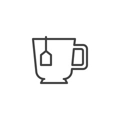 Tea cup line icon. linear style sign for mobile concept and web design. Cup with tea bag outline vector icon. Symbol, logo illustration. Vector graphics