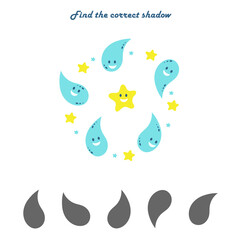 Find the right shadow-an educational game for children. A set of fun sea drops . Vector illustration