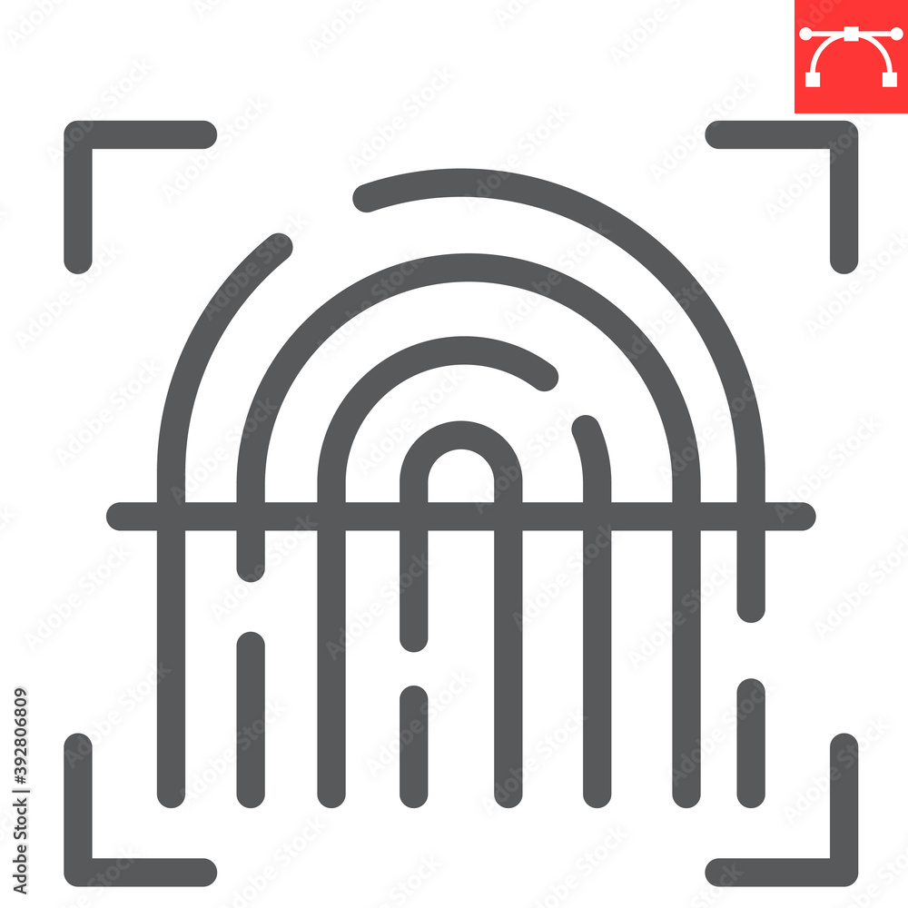 Poster fingerprint scan line icon, security and biometric, finger print sign vector graphics, editable stro