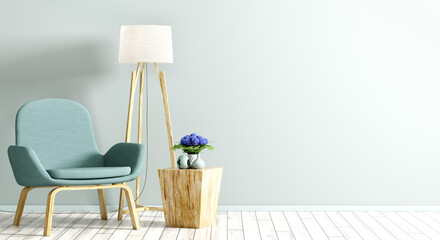 Fototapeta premium Interior with armchair and coffee table 3d rendering