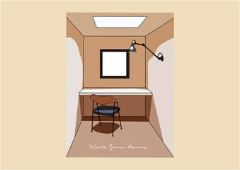 Vector Illustration of Work Station, Home Office, Work from Home