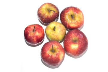 Red apple isolated on white background.Top view.