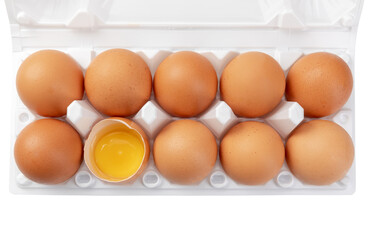 Top view of plastic egg tray isolated on white