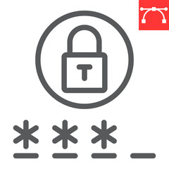 Password line icon, security and lock, padlock sign vector graphics, editable stroke linear icon, eps 10.