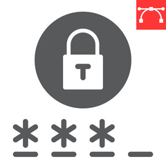 Password glyph icon, security and lock, padlock sign vector graphics, editable stroke solid icon, eps 10.