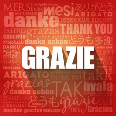 Naklejka na ściany i meble Grazie (Thank You in Italian) word cloud background in different languages