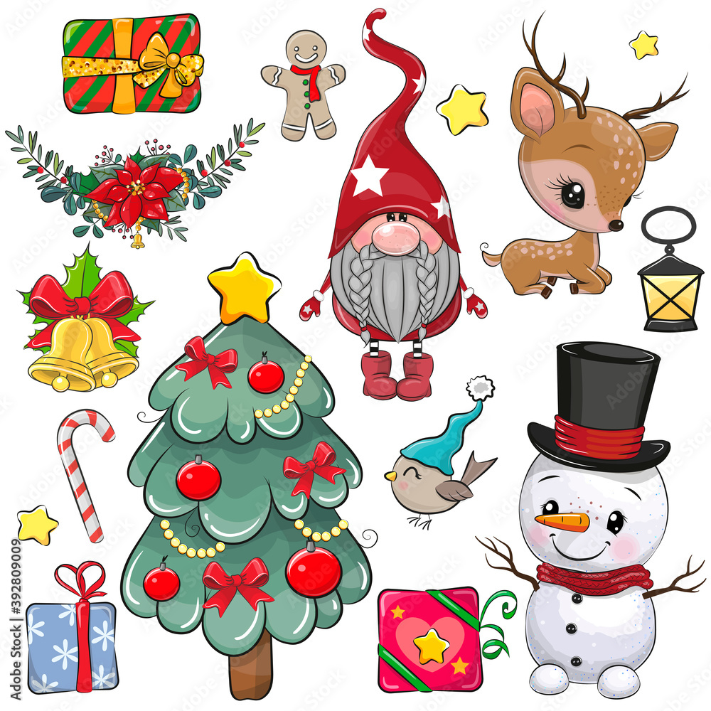 Wall mural cute christmas design elements on a white background