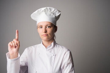 Chef woman. Isolated on gray background