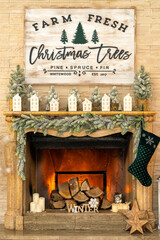 Christmas Decoration above a Chimney with Candles