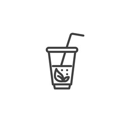 Mint tea cup line icon. Fresh drink linear style sign for mobile concept and web design. Mojito cocktail glass outline vector icon. Symbol, logo illustration. Vector graphics