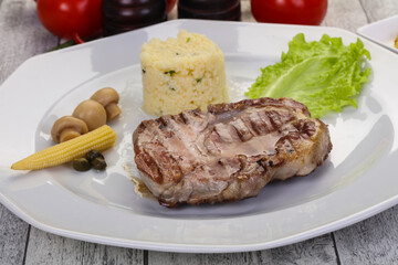 Grilled pork neck steak