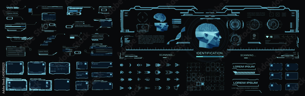 Poster big set of futuristic hud elements user interface. conceptual sci-fi dashboard display for video gam