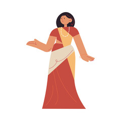 Beautiful smiling young indian woman in traditional colorful sari dress