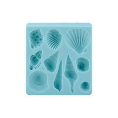 Blue silicone form isolated on white background. Silicone mold, bakeware. Top view, flat lay