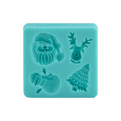 Blue silicone form isolated on white background. Silicone mold, bakeware. Top view, flat lay