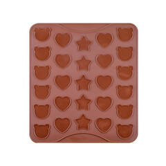 Brown silicone baking mat for macaroons isolated on white background, copy space. Clipping path. Top view, flat lay