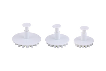 Plastic cutter for mastic isolated on white background. Mold, bakeware. Top view, flat lay