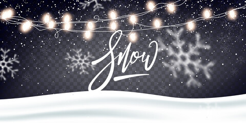 Snow Christmas landscape. Winter holiday background. Realistic snow transparent overlay