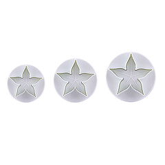 Plastic cutter for mastic shaped as leaf isolated on white background. Mold, bakeware. Top view,...