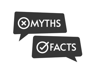 Myths against facts icon vector black and white speech bubbles, concept of true or false information, fake or truth competition idea messages modern design illustration