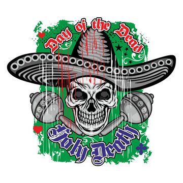 mexican sugar skull with sombrero ,grunge vintage design t shirts