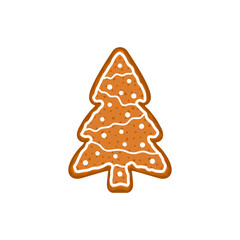 Cute chocolate cookies in tree shape. Christmas gingerbread cartoon symbol. Vector illustration isolated on white.