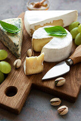 Various types of cheese and snacks