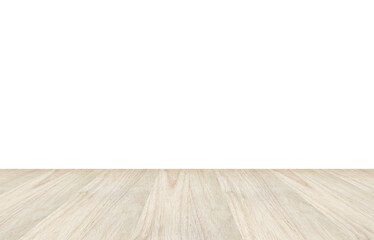 Empty wooden table top isolated on white background for product display montage
