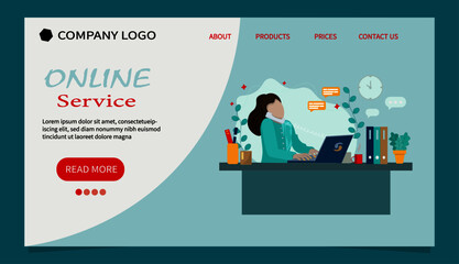 Vector flat illustration. A landing page for websites, online shops, banners,  brochures. All the signs can be substituted to your company information and services. 