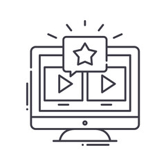 Popular video icon, linear isolated illustration, thin line vector, web design sign, outline concept symbol with editable stroke on white background.