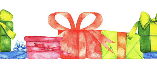 Presents. Seamless pattern. Watercolor