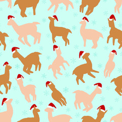 Christmas Llamas seamless pattern. Vector illustration background for surface, t shirt design, print, poster, icon, web, graphic designs. 