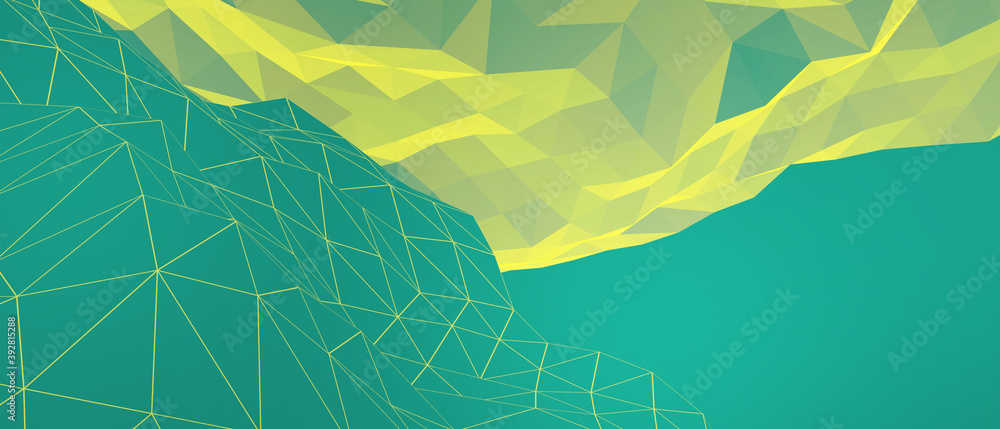 Poster abstract digital waves background lowpoly yellow with banner origami paper style concept and geometr