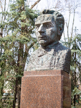 CHISINAU, MOLDOVA-MARCH 21, 2019: Lucian Blaga bust by Alexandra Picunov in the Alley of Classics