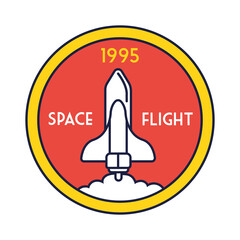 space circular badge with spaceship flying line and fill style